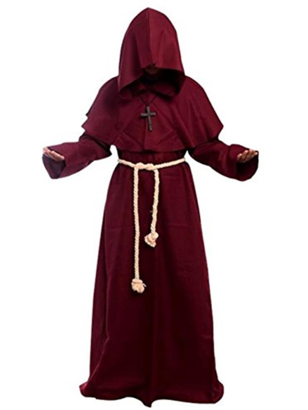 Friar Medieval Hooded Monk Renaissance Priest Robe Halloween Costume Cosplay